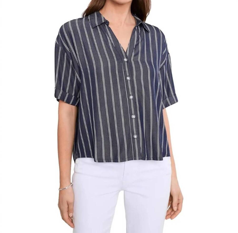 NEW KUT FROM THE KLOTH brenda boxy button front shirt in navy/ white